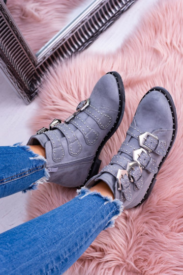 Botines grises Lu Boo Virginia Rock Star con tachuelas y hebillas de ante 2