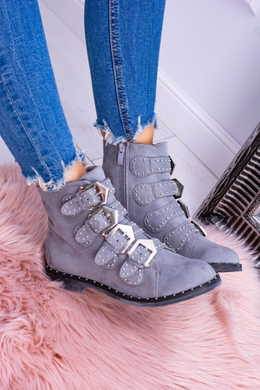 Lu Boo color gris Botas Virginia Rock Star con remaches con hebillas de gamuza
