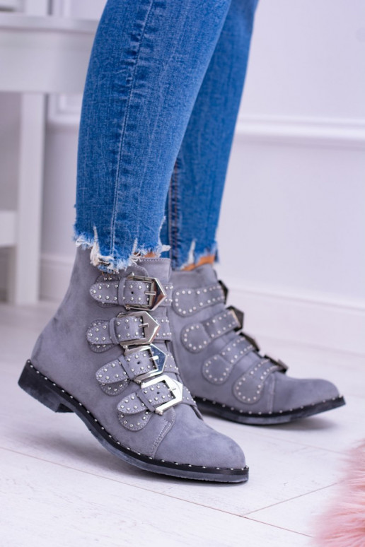 Lu Boo color gris Botas Virginia Rock Star con remaches con hebillas de gamuza