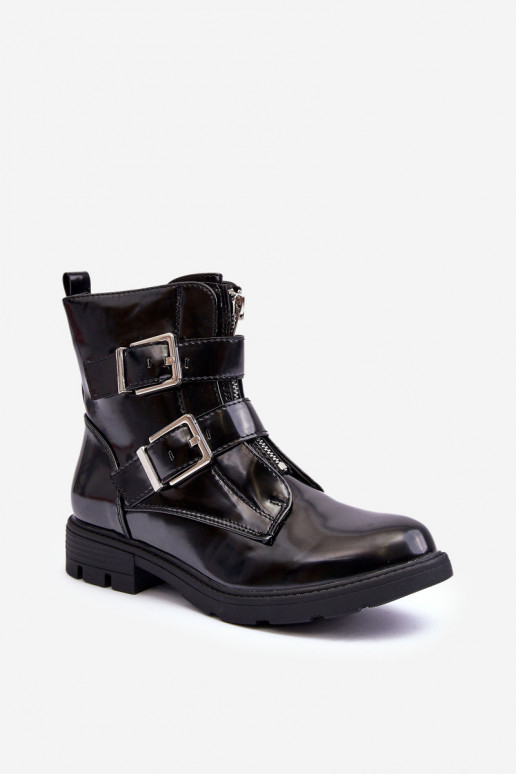 Femenino calentamiento Botas con tacones anchos con cremalleras de color negro Joshie