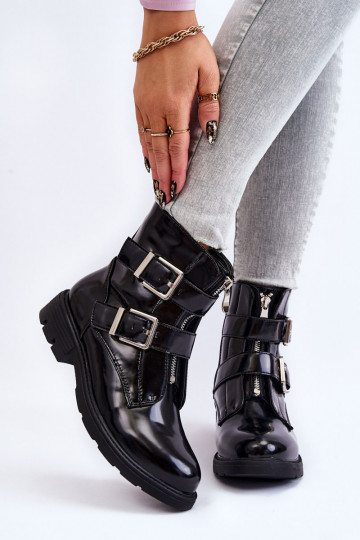 Femenino calentamiento Botas con tacones anchos con cremalleras de color negro Joshie 2