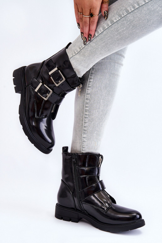 Femenino calentamiento Botas con tacones anchos con cremalleras de color negro Joshie
