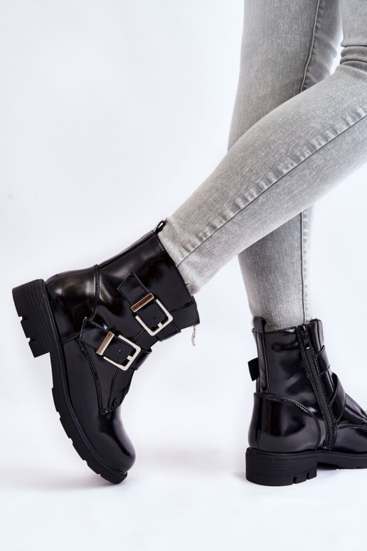 Femenino calentamiento Botas con tacones anchos con cremalleras de color negro Joshie