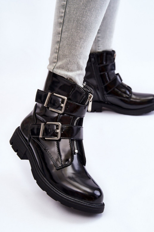 Femenino calentamiento Botas con tacones anchos con cremalleras de color negro Joshie