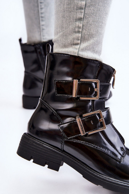 Femenino calentamiento Botas con tacones anchos con cremalleras de color negro Joshie