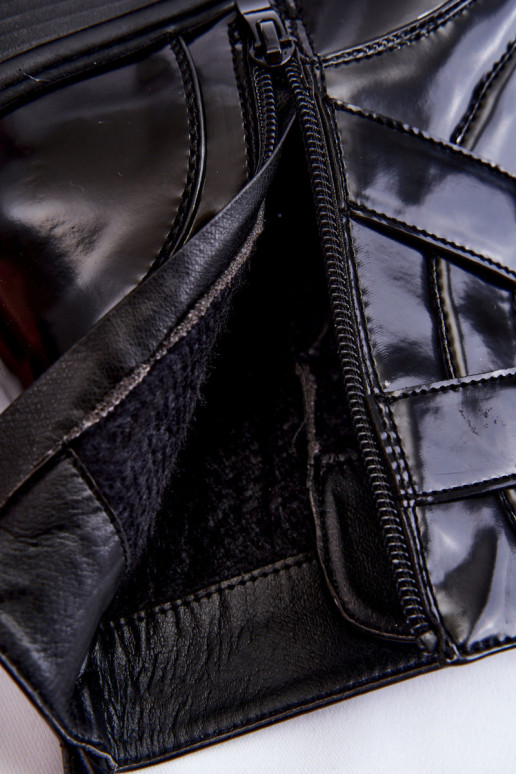 Femenino calentamiento Botas con tacones anchos con cremalleras de color negro Joshie