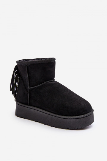 Femenino Botas de nieve con una plataforma con flecos de color negro Lirico