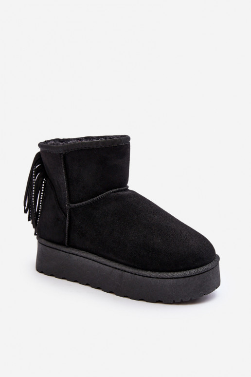 Femenino Botas de nieve con una plataforma con flecos de color negro Lirico