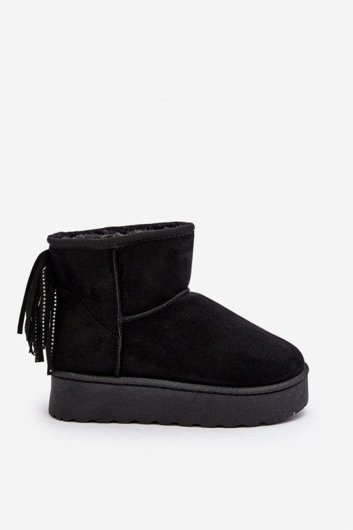 Femenino Botas de nieve con una plataforma con flecos de color negro Lirico