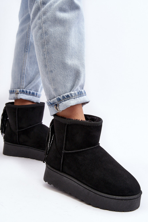 Femenino Botas de nieve con una plataforma con flecos de color negro Lirico