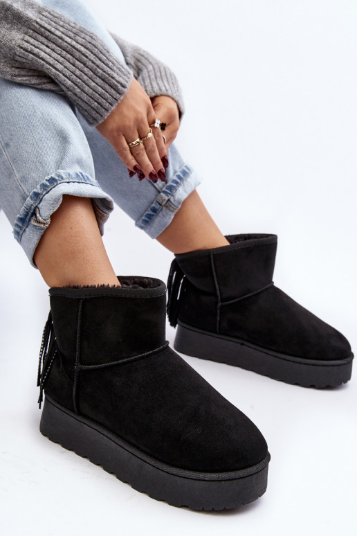 Femenino Botas de nieve con una plataforma con flecos de color negro Lirico
