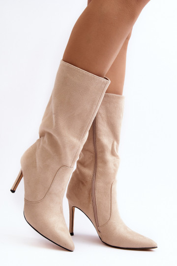 Femenino botas Mitad de la pantorrilla con tacones finos beige Odetteia