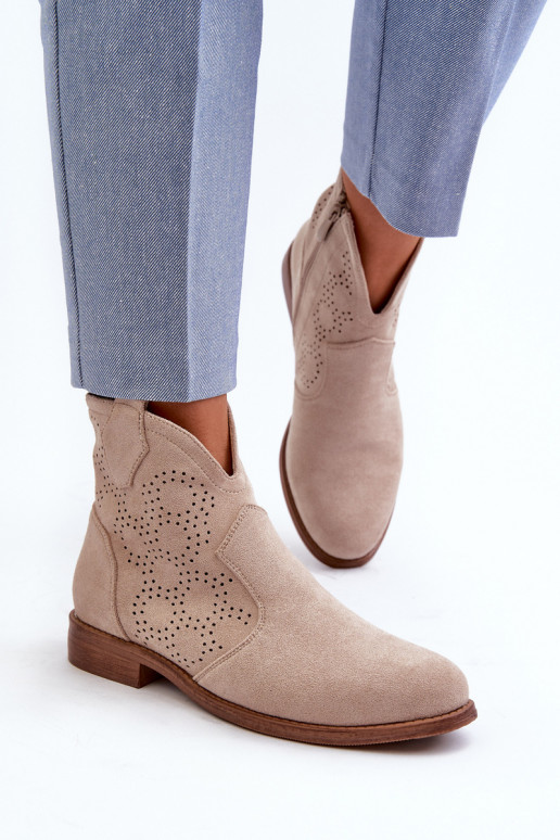 Botas caladas Femenino con tacones anchos color marfil S.Barski HY66-151