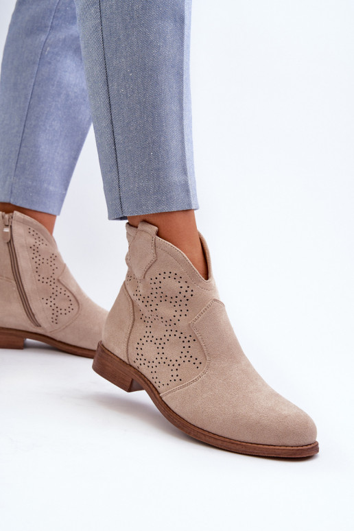 Botas caladas Femenino con tacones anchos color marfil S.Barski HY66-151