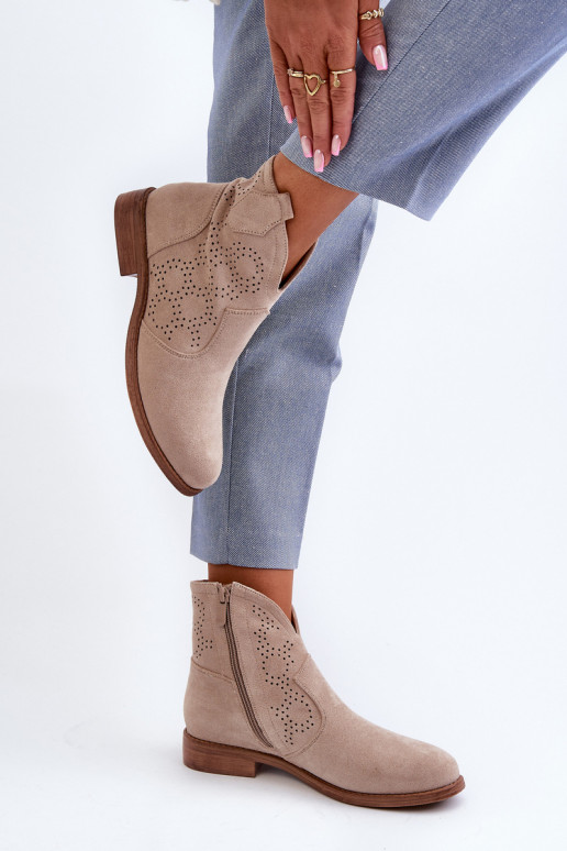 Botas caladas Femenino con tacones anchos color marfil S.Barski HY66-151