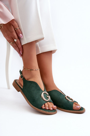 Estilo elegante Sandalias de mujer con adornos de gamuza ecológicaoAe S.Barski KV27-058 color verde 2