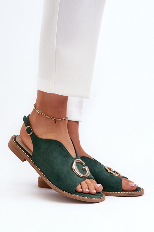 Estilo elegante Sandalias de mujer con adornos de gamuza ecológicaoAe S.Barski KV27-058 color verde