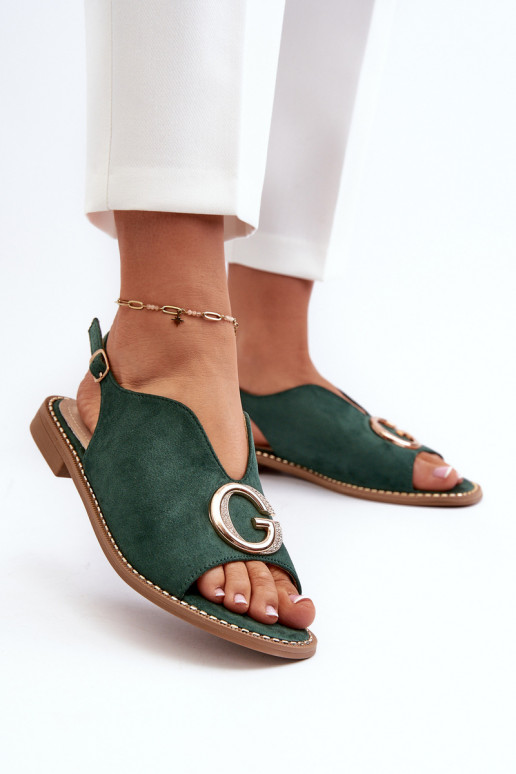 Estilo elegante Sandalias de mujer con adornos de gamuza ecológicaoAe S.Barski KV27-058 color verde