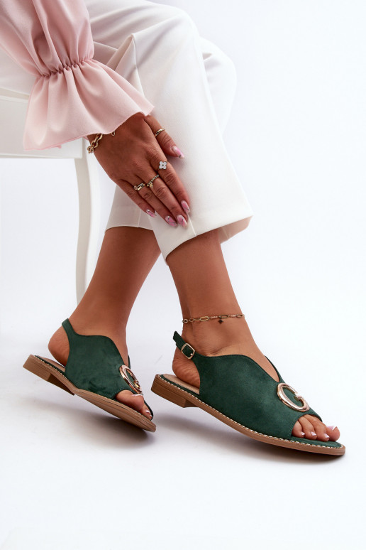 Estilo elegante Sandalias de mujer con adornos de gamuza ecológicaoAe S.Barski KV27-058 color verde