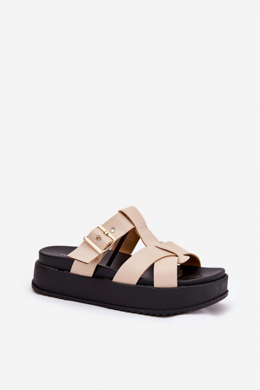 zapatillas de mujer con una plataforma con rayas I con hebillas beige Elimessa