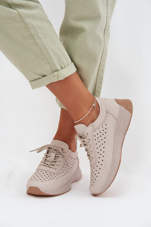 Piel zapatos Zapatillas modelo zapatos. Femenino con elementos calados Sergio Leone SP-013 color gris