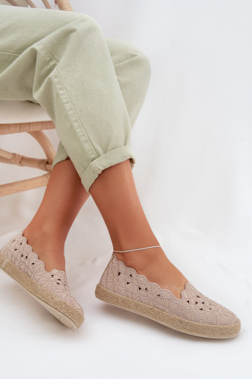 Espadrilles con elementos calados y motivos florales color arena Merivelle