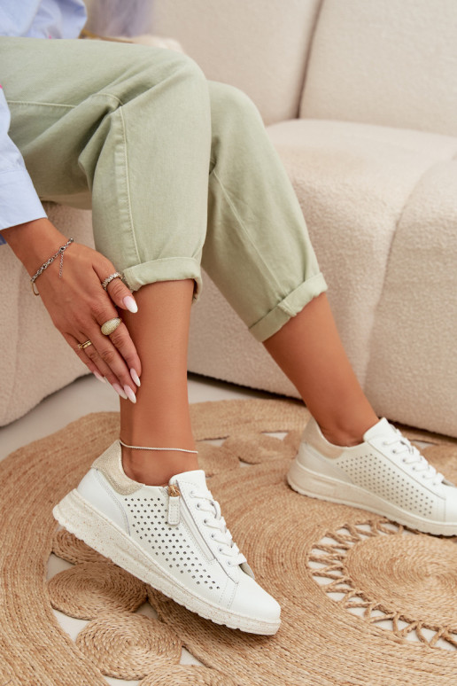 Piel zapatos Zapatillas modelo zapatos. Femenino con cremalleras Blanco-color dorado Kalorinne