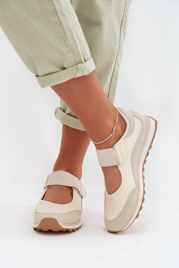 Zapatillas deportivas de mujer con cierres adhesivos color arena Aveliette