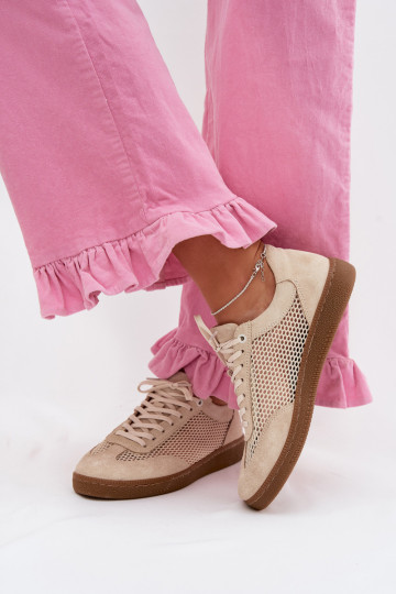 Zapatillas deportivas de mujer de ante con malla Zazoo N1142 color arena