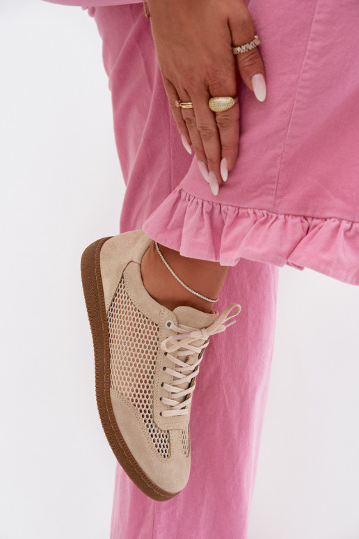 Piel de gamuza Zapatillas modelo zapatos. Femenino con malla Zazoo N1142 beige