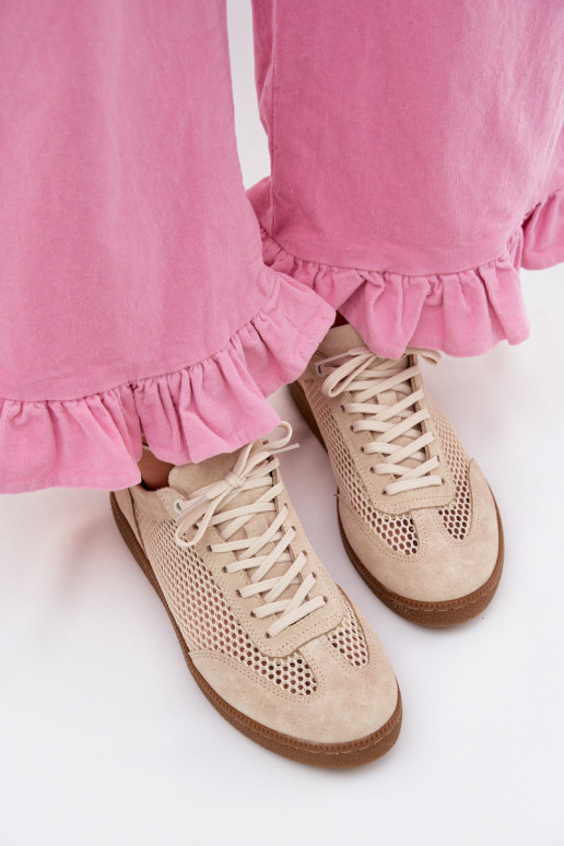 Piel de gamuza Zapatillas modelo zapatos. Femenino con malla Zazoo N1142 beige