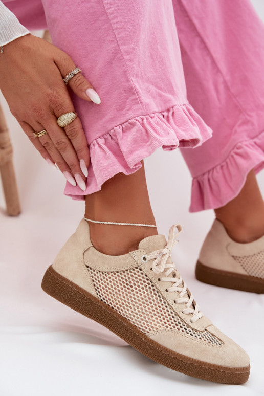 Piel de gamuza Zapatillas modelo zapatos. Femenino con malla Zazoo N1142 beige