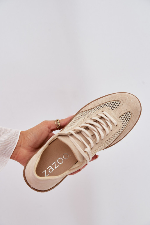 Piel de gamuza Zapatillas modelo zapatos. Femenino con malla Zazoo N1142 beige