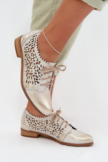 Zapatos de piel de mujer con elementos calados Zazoo 3195 color dorado