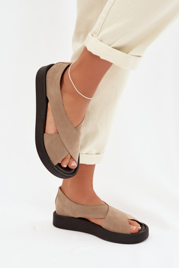 Sandalias de mujer de ante natural Zazoo 3196 color arena