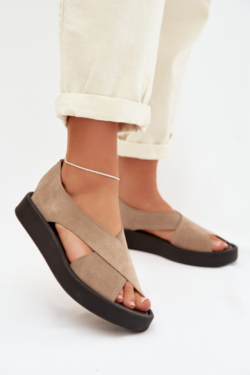 Sandalias de mujer de ante natural Zazoo 3196 color arena 2