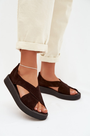 Sandalias de mujer de ante natural Zazoo 3196 color chocolate 2