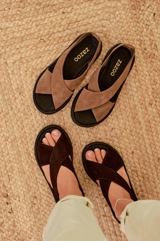 Sandalias de mujerActivadoturalnego de gamuzau Zazoo 3196 CzekoladoAe