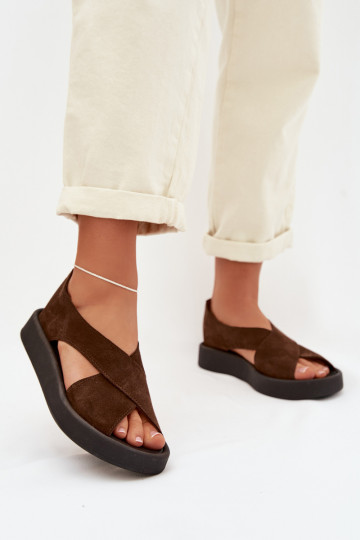 Sandalias de mujer de ante natural Zazoo 3196 color marrón