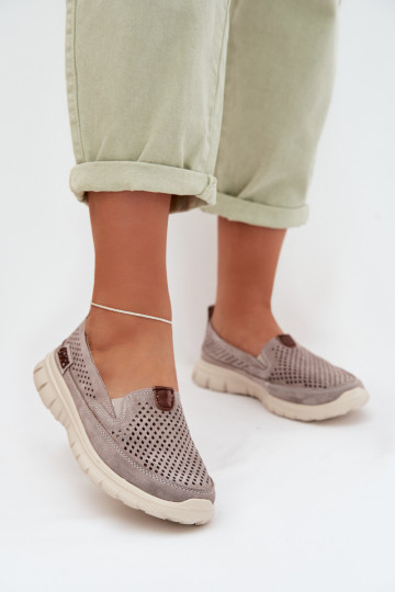 con elementos calados zapatosActivadoturalnego de gamuzau color gris Ravinette