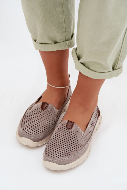 con elementos calados zapatosActivadoturalnego de gamuzau color gris Ravinette