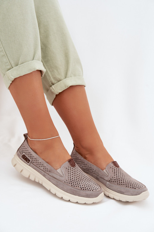 con elementos calados zapatosActivadoturalnego de gamuzau color gris Ravinette