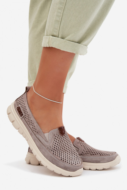 con elementos calados zapatosActivadoturalnego de gamuzau color gris Ravinette