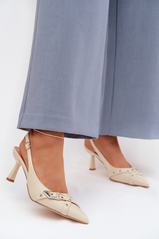 Sandalias de mujer con tacones finos con rayas I con hebillas beige Parina