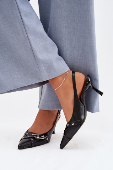 Sandalias de mujer con tacones finos con rayas I con hebillas de color negro Parina 2