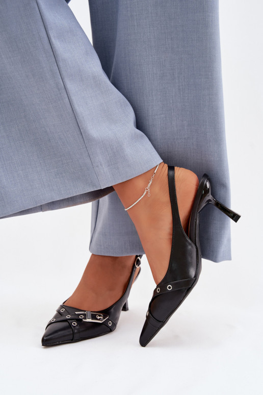 Sandalias de mujer con tacones finos con rayas I con hebillas de color negro Parina