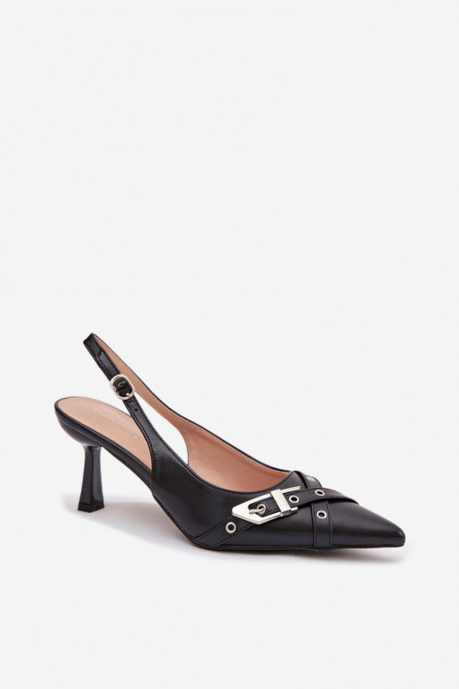 Sandalias de mujer con tacones finos con rayas I con hebillas de color negro Parina