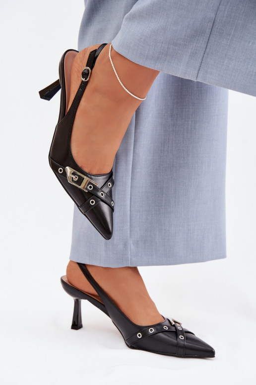 Sandalias de mujer con tacones finos con rayas I con hebillas de color negro Parina