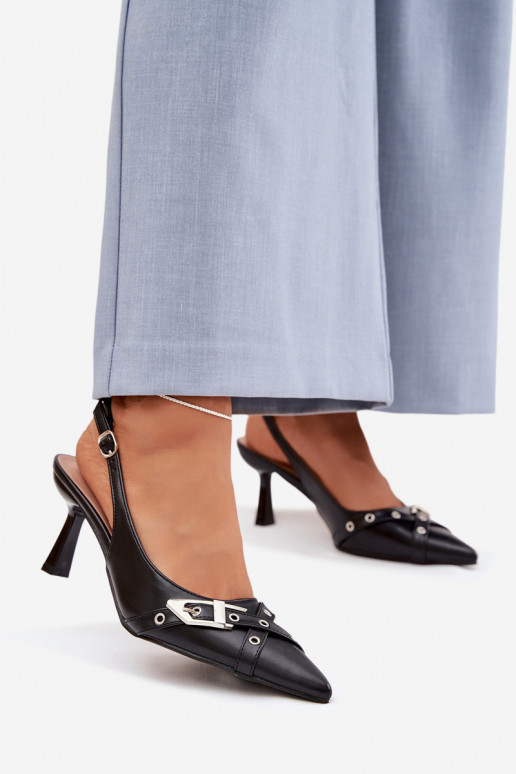 Sandalias de mujer con tacones finos con rayas I con hebillas de color negro Parina