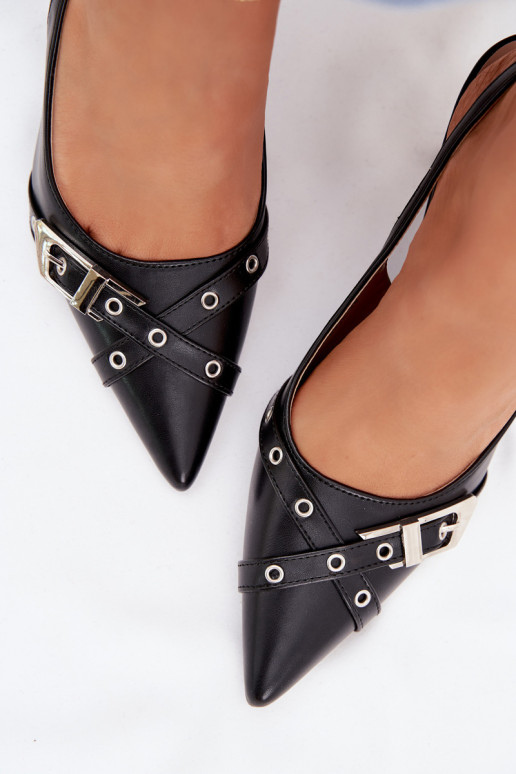 Sandalias de mujer con tacones finos con rayas I con hebillas de color negro Parina